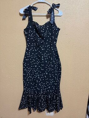 SHEIN Black Polka Dot Tie-Strap Mermaid Dress